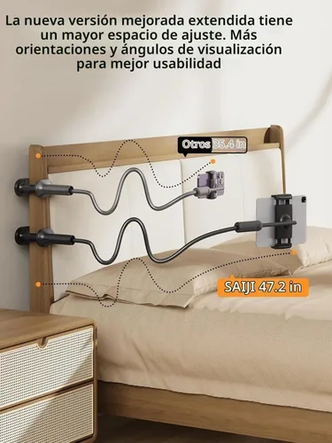 Vista 2 de SAIJI Soporte para Kindle de Cuello de Ganso de 47", Soporte para Tableta para Cama con Base Mejorada, Soporte para iPad con Brazo Flexible