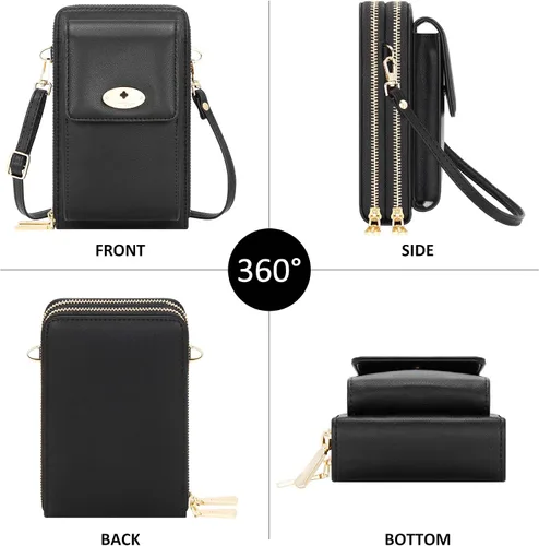 Vista 6 de Kukoo Bolsa cruzada para mujer tamaño pequeño para teléfono celular con ranuras para tarjetas de crédito