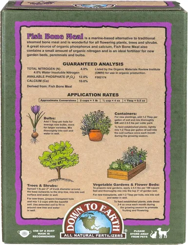 Vista 2 de Down To Earth All Natural Fertilizers Harina de hueso de pescado orgánica - Alimento vegetal alto en fósforo para brotes, bulbos, flores, macizos