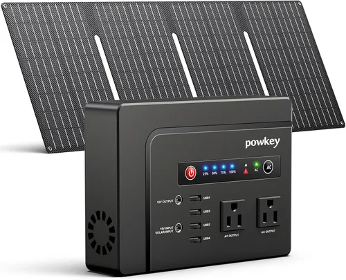 Vista 8 de Powkey Estación de Energía Portátil 200W, Paquete de Batería de Generador Solar Portátil 146Wh con 2 Salidas de CA de Onda Senoidal Pura/4 USB A/1
