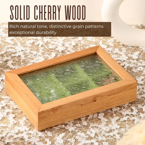 Vista 2 de EURIELK ek06-m-cherry - Joyero de madera de cerezo macizo natural para mujer, tamaño mediano, organizador de baratijas vintage con gran