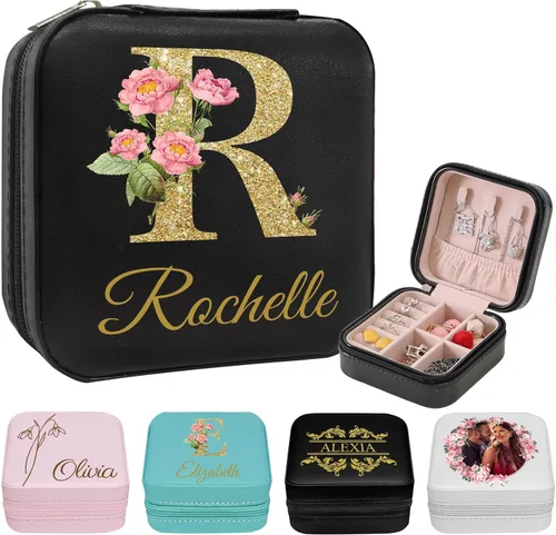 Vista 12 de Joyero de viaje personalizado para mujer, foto personalizada, nombre, logotipo, joyero, regalo de dama de honor, boda, cumpleaños
