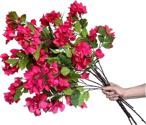 Vista 5 de Paquete de 8 tallos de flores artificiales, ramas de buganvilla de seda para centros de mesa de boda, camino de mesa, decoración