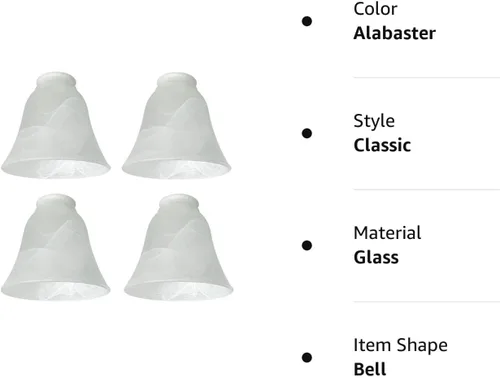 Vista 2 de Paquete de 4 cubiertas de luz para ventilador de techo, pantallas de vidrio de repuesto con forma de campana de estilo transicional, globos