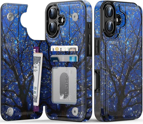 Vista 120 de FUNMIKO Funda tipo cartera para iPhone 13 con tarjetero, bloqueo RFID, protección de grado militar y obras de arte impresas con rayos UV, cierre