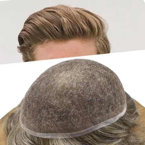 Vista 19 de Completo suizo encaje tupé para hombres pieza de pelo real sistema de reemplazo de cabello humano para hombres Toupee Hairpieces para hombres 7x9
