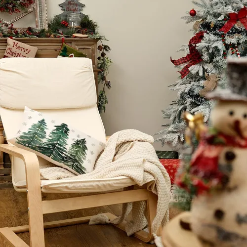 Vista 4 de Funda de almohada navideña de AACORS 12x20 pulgadas Árboles de Navidad Copo de nieve Decoraciones Funda de almohada de invierno para sofá de casa
