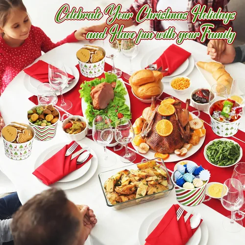 Vista 6 de Sliner 60 piezas de cuencos desechables de postre de Navidad de 9 onzas, tazas de golosinas y aperitivos de Navidad de copos de nieve navideños