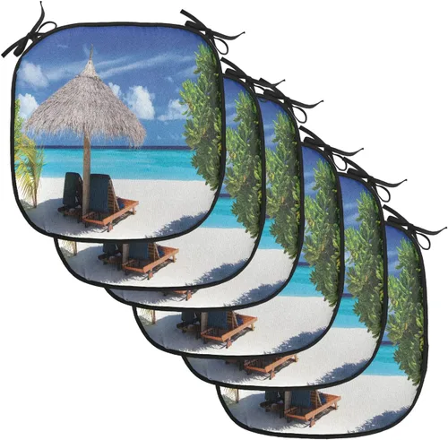 Vista 12 de Lunarable Cojín para silla costera, diván del desierto, descanso solitario, vacaciones, tropical, resort playa, ocio, asiento acolchado para cocina