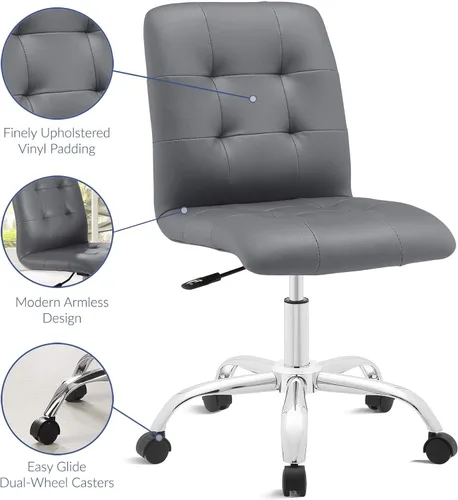 Vista 11 de Modway Prim Silla de oficina giratoria sin brazos con respaldo medio acanalado en gris
