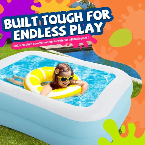 Vista 3 de Piscina inflable para niños al aire libre rectangular para niños (máximo 61 x 42.5 x 18 pulgadas)