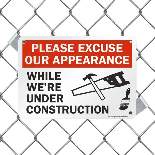 Vista 3 de SmartSign Letrero con texto en inglés "Please Excuse Our Appearance While We're Under Construction", plástico de 7 x 10 pulgadas
