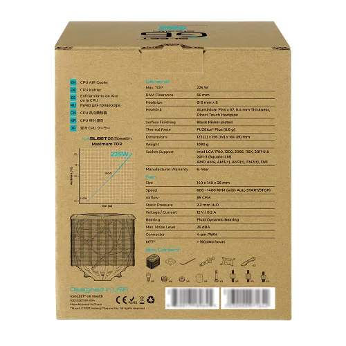 Vista 7 de Iceberg Thermal IceSLEET G6 Stealth - Tubo de calor de 6 táctiles directos chapado en níquel, con ventilador silencioso ultra de 5.512 in, enfriador
