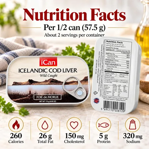 Vista 2 de Ican Hígado de bacalao salvaje islandés en aceite propio, 4.06 onzas