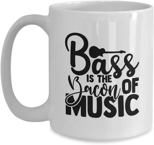 Vista 5 de Taza Bass Is The Bacon Of Music, regalo para amantes de la música, taza de café bajo y tocino, taza favorita del jugador de bajo, idea de regalo