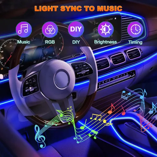 Vista 7 de Jushope - Luces LED para automóvil, luces interiores con control inalámbrico por aplicación/control remoto RF/botón, kit de iluminación ambiental