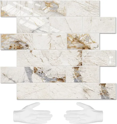Vista 23 de STICKGOO 10 hojas de revestimiento para despegar y pegar, panel de pared 3D de material compuesto de aluminio, calcomanías de azulejos tipo metro