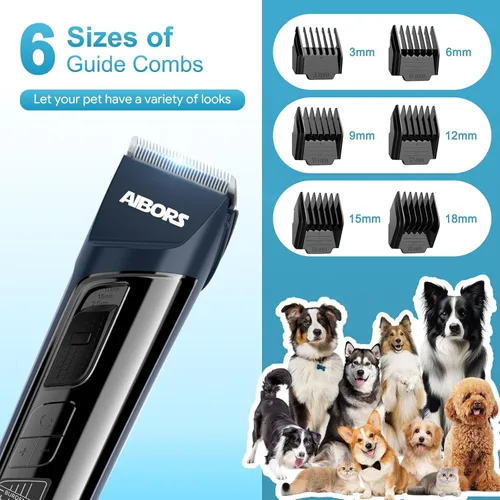 Vista 7 de Dog Clippers for Grooming, 5 Speed & Self-Sharpening Blade, Cordless Low Noise Rechargeable 2600mAh 5H Runtime, LCD Display, 6 Guide Combs for Dogs