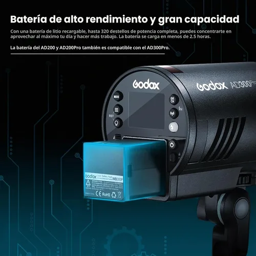 Vista 6 de Godox AD300 Pro AD300Pro Flash estroboscópico al aire libre, 300Ws TTL 1