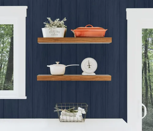 Vista 3 de NextWall - Papel pintado de panel de madera sintético de pelar y pegar (azul naval)