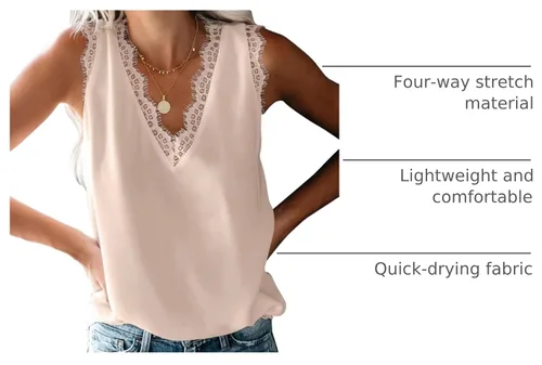 Vista 4 de BLENCOT Camiseta sin mangas con cuello en V para mujer, blusa de encaje, chaleco casual, camisola de verano Albaricoque