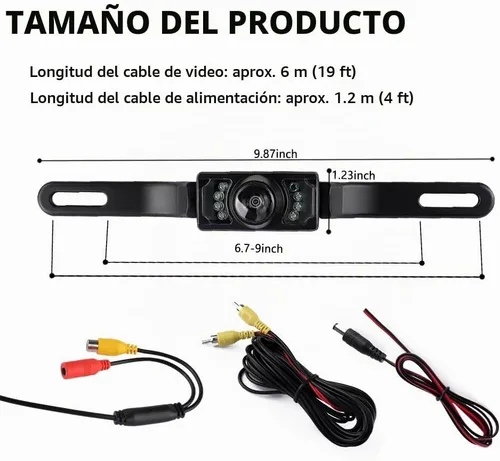 Vista 2 de Cámara de respaldo para automóviles con 8 luces, cámara de respaldo de visión nocturna SD de placa de matrícula con ángulo amplio de 170°, cámara