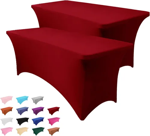 Vista 14 de Paquete de 2 manteles rectangulares de 4 pies para manteles rectangulares color gris azulado, elásticos, manteles de elastano para eventos