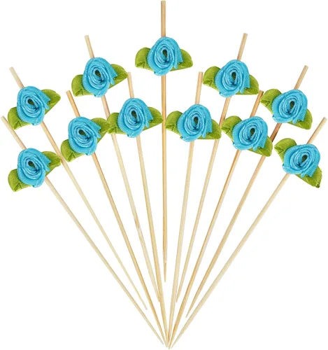 Vista 13 de Minisland Palillos de cóctel de flores de rosas multicolores, palillos de bambú de 4.7 pulgadas de largo para aperitivos, despedida de soltera