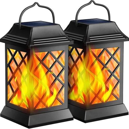Vista 9 de TomCare Luces solares de metal con llama parpadeante para exteriores, faroles colgantes para exteriores, iluminación decorativa, funciona