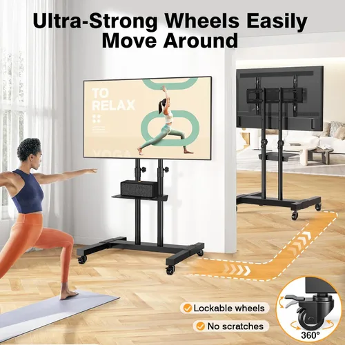 Vista 3 de TAVR Furniture - Soporte de TV móvil con ruedas, soporte de TV rodante con montaje en el suelo con ruedas bloqueables, altura ajustable para TV