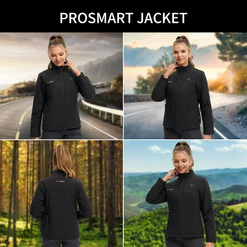 Vista 3 de PROSmart Chaqueta térmica recargable para mujer, chaqueta de calentamiento impermeable de 12 V, funciona con pilas, con batería
