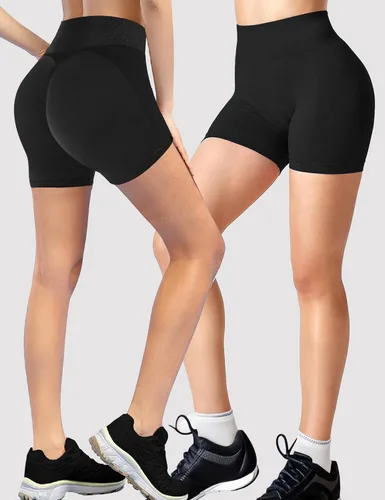 Vista 6 de Buauty Pantalones cortos de gimnasio para mujer, sin costuras, pantalones cortos de entrenamiento de yoga de cintura alta, pantalones cortos