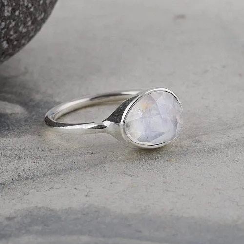 Vista 6 de Anillo de piedra lunar brillante 925 joyería de piedras preciosas de plata esterlina