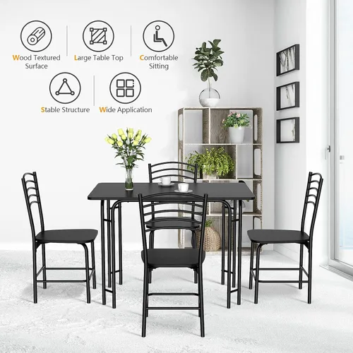 Vista 4 de Giantex Juego de mesa y sillas de cocina para 4, juego de comedor de 5 piezas con marco de metal, mesa rectangular que ahorra espacio para comedor