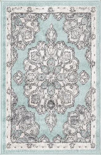 Vista 3 de Unique Loom Parker Collection - Alfombra de área Kokulu (2 x 3 pies, rectangular, aguamarina/beige)
