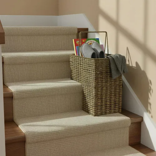 Vista 8 de Household Essentials - Cesta de mimbre para escalera, organizador de escalón de mimbre con asas, para recoger y transportar artículos de piso a piso