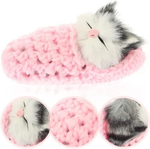 Vista 9 de Ciieeo - Muñeca de gato dormido en pantufla, mini gatito en zapato con sonidos de maullidos, juguete de mano para niños y niñas, decoración