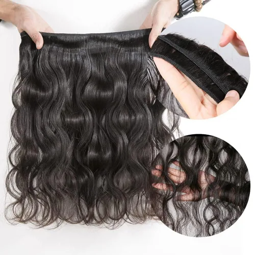 Vista 4 de Extensiones de cabello humano ondulado de 16, 18, 20, 22 pulgadas, grado 10A, extensiones de cabello humano ondulado 100% sin procesar, color negro