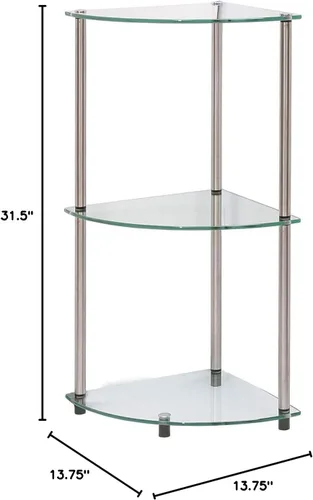 Vista 3 de Convenience Concepts Designs2Go - Estante esquinero de cristal clásico de 3 niveles, cristal