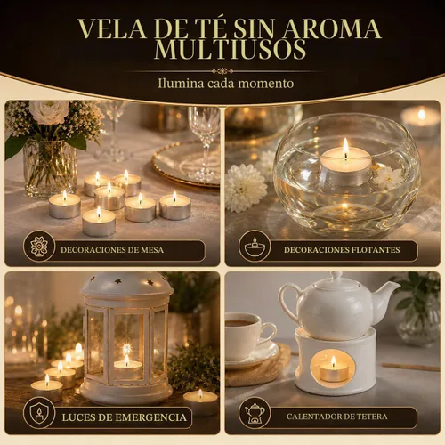 Vista 8 de Tealight Candles - Velas de té sin perfume, mini velas votivas con mecha de algodón para decorar el hogar, piscina, shabat, boda, emergencias Blanco