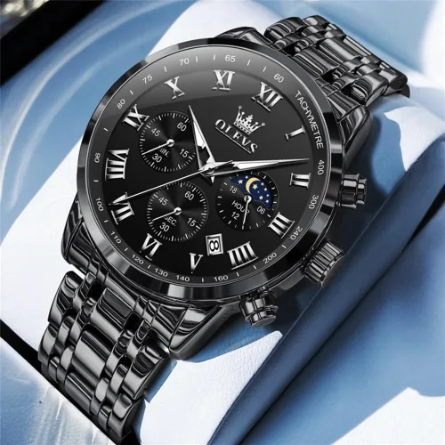 Vista 3 de OLEVS Mens Watches Luxury Big Face Waterproof Stainless Steel Analog Quartz Multifunctional Luminous Date Two Tone Fashion Dress Wrist Watches for