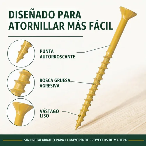 Vista 4 de 400 piezas de tornillos para cubierta exterior 8#×1 pulgada, tornillos de madera con revestimiento cerámico amarillo, tornillos autoperforantes