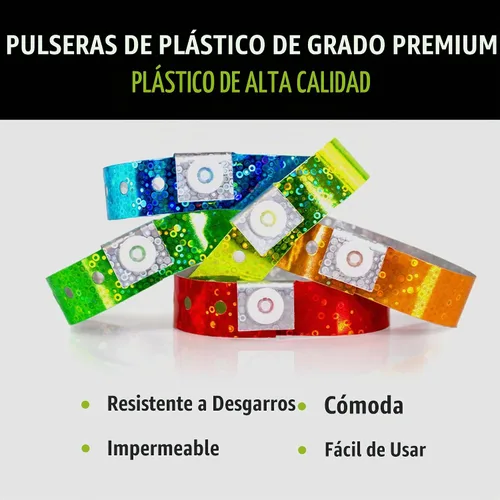 Vista 3 de Paquete variado de 500 pulseras de plástico holográficas para eventos de Paquete variado holográfico de 5