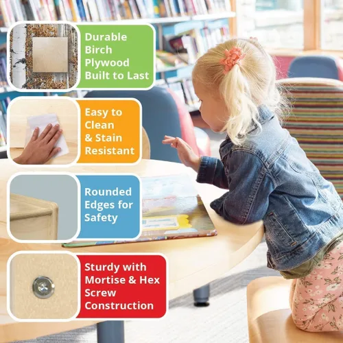 Vista 8 de Contender Time-2-Play - Mesa de madera contrachapada de abedul para niños, color azul y verde, compatible con Lego Montessori con estante para sala