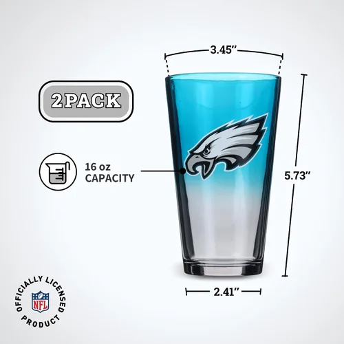 Vista 4 de The Memory Company Juego de 2 vasos con licencia de la NFL, diseño ombre, Philadelphia Eagles