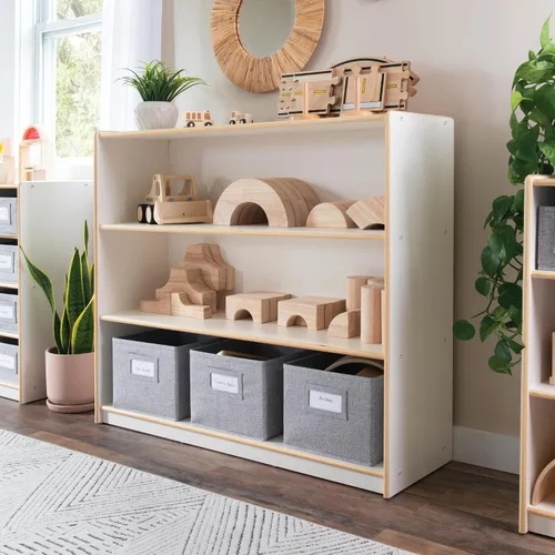 Vista 10 de Guidecraft EdQ - Almacenamiento abierto de tres estantes naturales con 3 contenedores de tela: estanterías de madera para niños y organizador