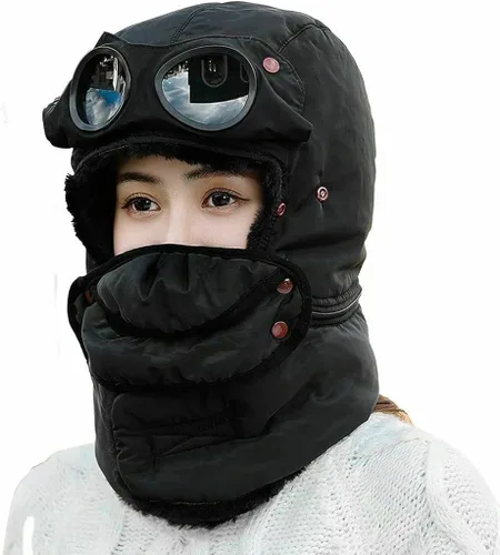 Vista 4 de Winter Thermal Trapper Hat with Glasses Winter Cycling Windproof Ski Mask Cap