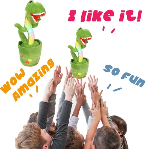 Vista 5 de Hopearl Juguete de dinosaurio bailarín brillante, repite lo que dices, juguete de T-Rex que se retuerce, canto imitando la torsión, juguete animado