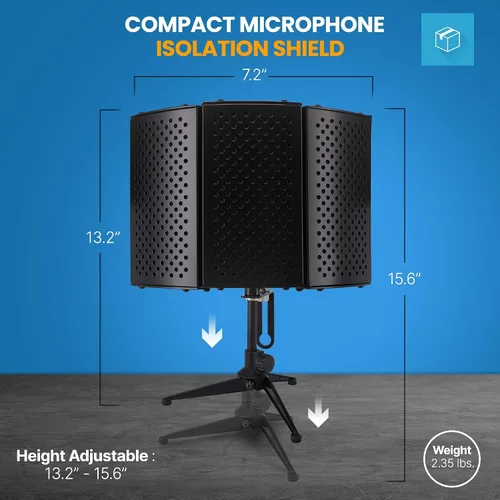 Vista 3 de Pyle PSMRS08 - Pantalla de aislamiento compacto para micrófono, reflector de gomaespuma con amortiguación de sonido de micrófono de estudio.