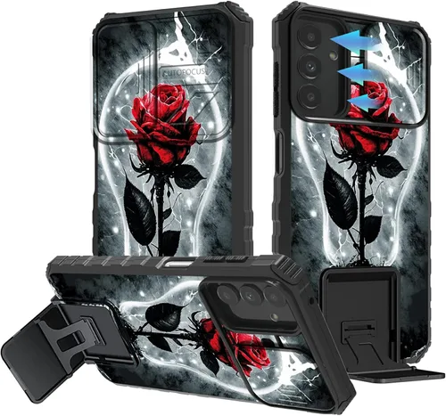 Vista 37 de Funda para Samsung Galaxy A13 5G/4G/A04S, Galaxy A13 5G con cubierta de cámara deslizante, funda de doble capa integrada con función atril